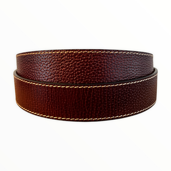 BUBS 40mm (1.5" Width) Top Grain Leather Belt Strap in Brown/Contrast Stitch