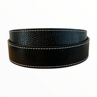 BUBS 40mm (1.5" Width) Top Grain Leather Belt Strap in Black/Contrast Stitch